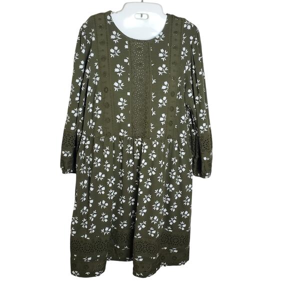 BODEN Olive Green Floral Babydoll Dress NWT Sz 10R Boho Prairie Whimsical - Picture 2 of 11